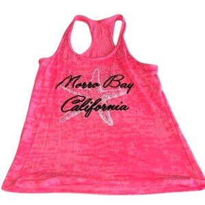 Neon Pink Morro Bay California Racerback Tank Top Womens M Lightweight Burnout F
